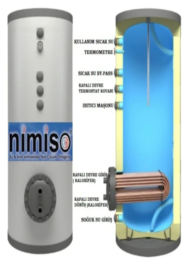  Nimiso 600Lt Bakır Boru Tek Serpantinli Emaye Boyler (Değiştirilebilir Serpantinli Tamirat kolaylığı)